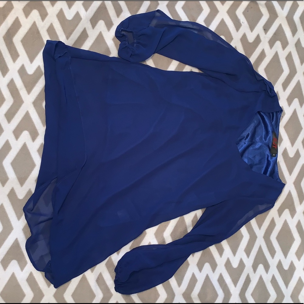 Royal blue long fashion top with slit sleeves